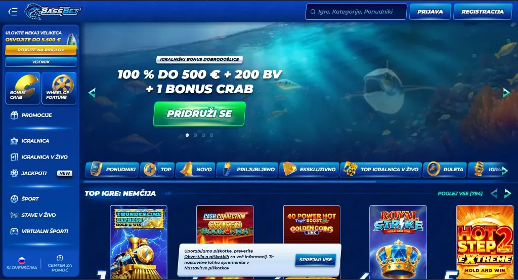 BassBet namizni zaslon domače strani