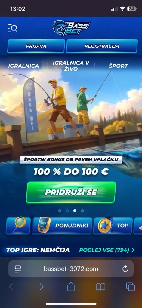 BassBet mobilni zaslon 2