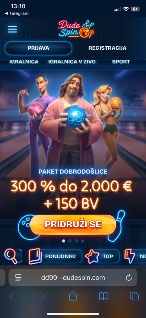 Dudespin mobilni zaslon 1
