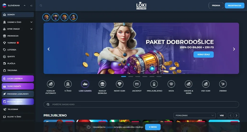 Loki Casino namizni zaslon domače strani