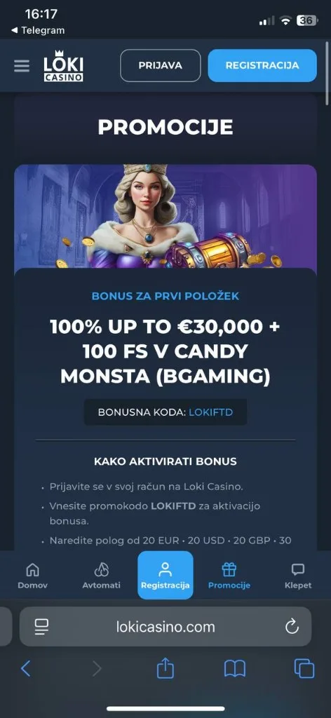 Loki Casino mobilni zaslon 3